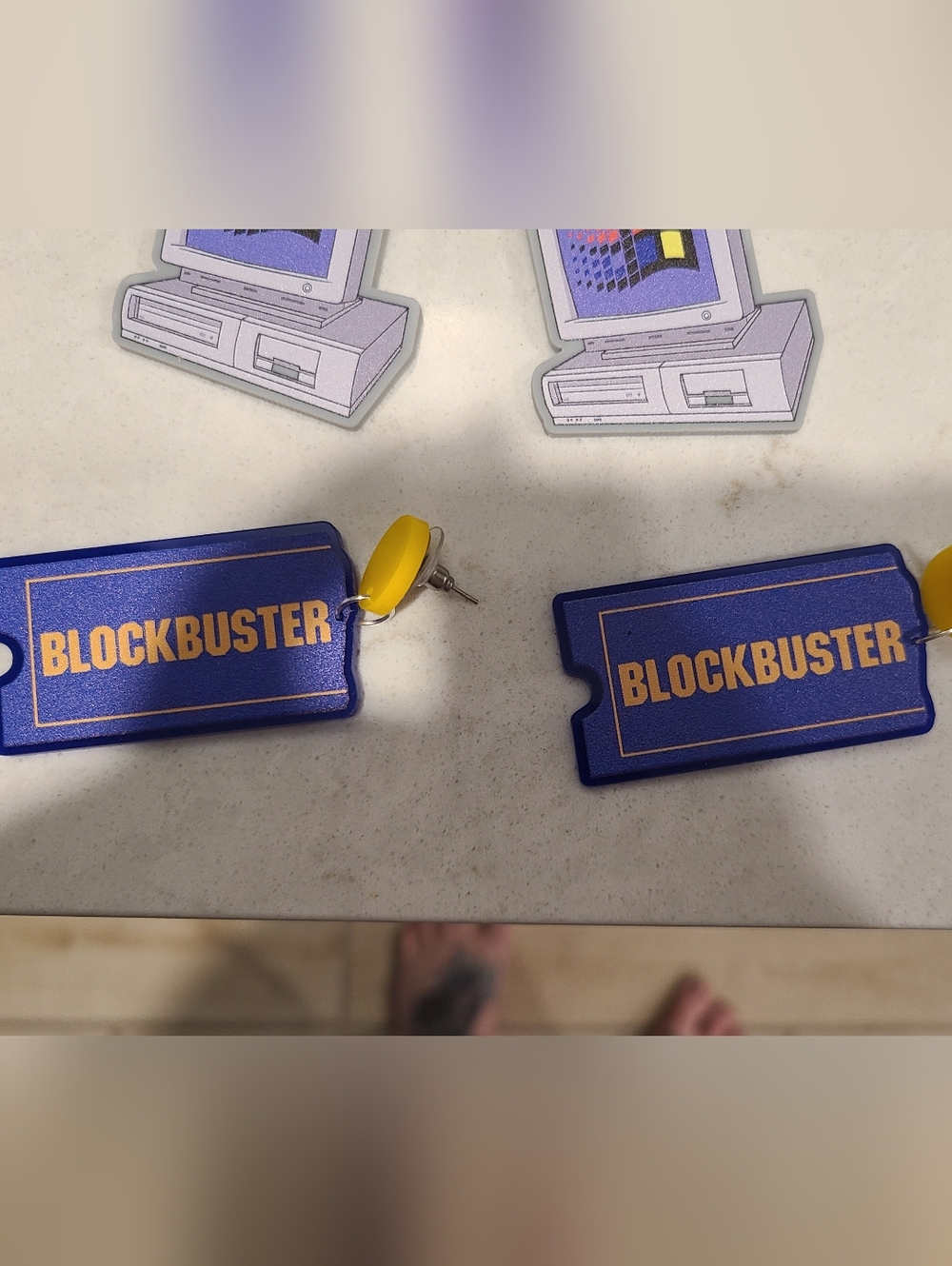 90s Tech Earring Set: Win95 Era Computer And Blockbuster Logo Drop Earrings